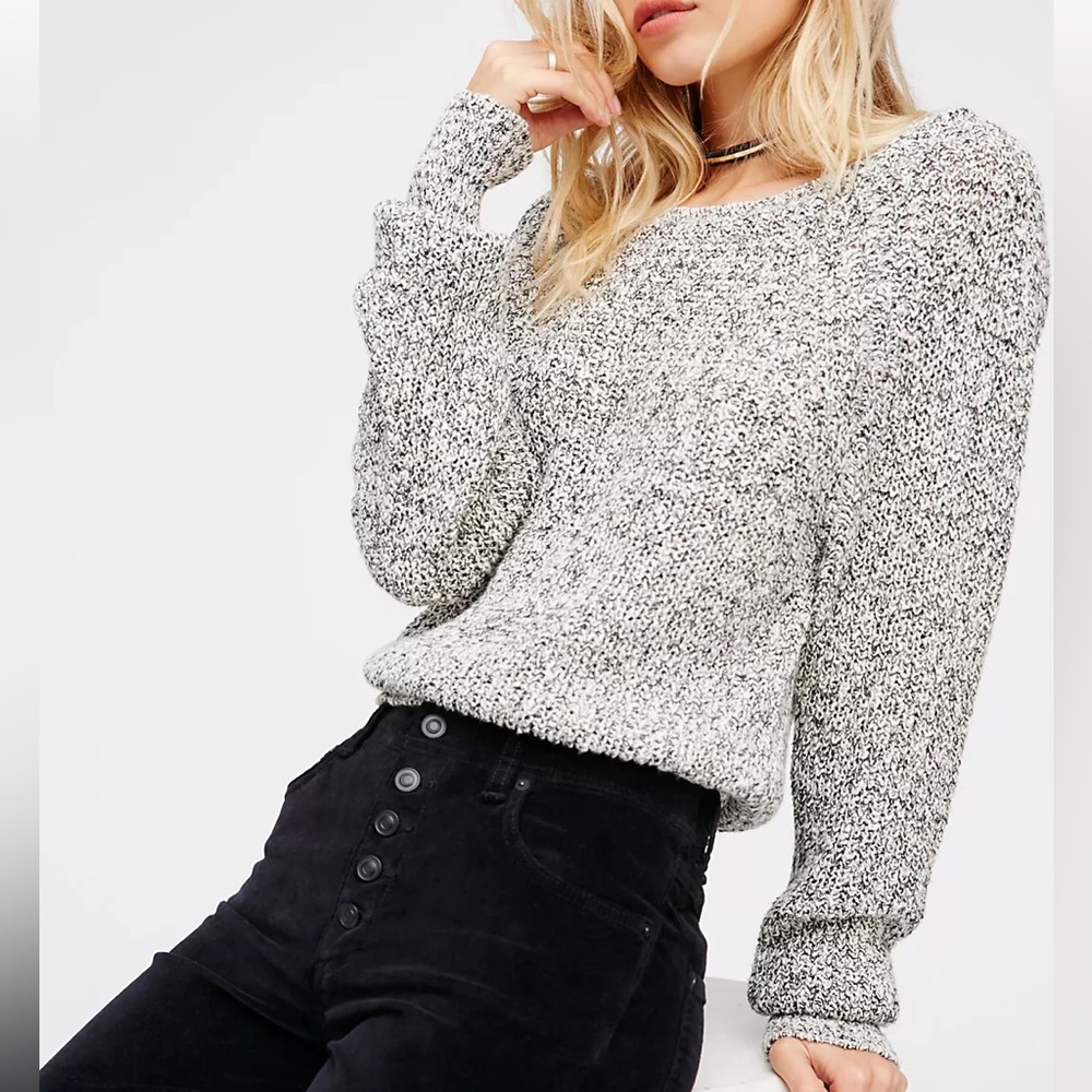 Free People Electric City Knit Pullover Sweater Black and White Marled Size XS
